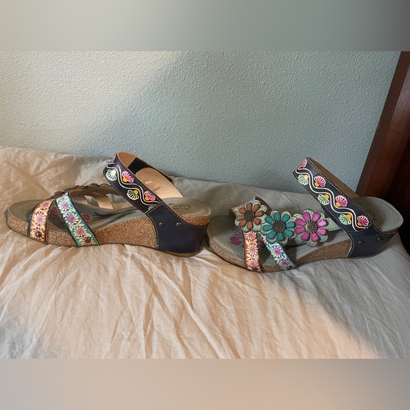 L'Artiste Spring Step Multicolor Floral Learyer Platform Wedges Sandals Wornonce - Picture 8 of 10